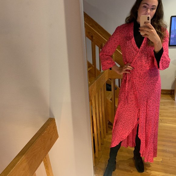 GANNI Pink Floral Crepe Wrap Maxi Dress - Picture 8 of 11